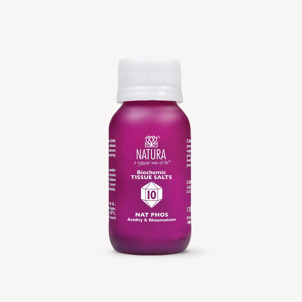 Front of Natura Biochemic Tissue Salts No.10 Nat Phos 125 tablets bottle