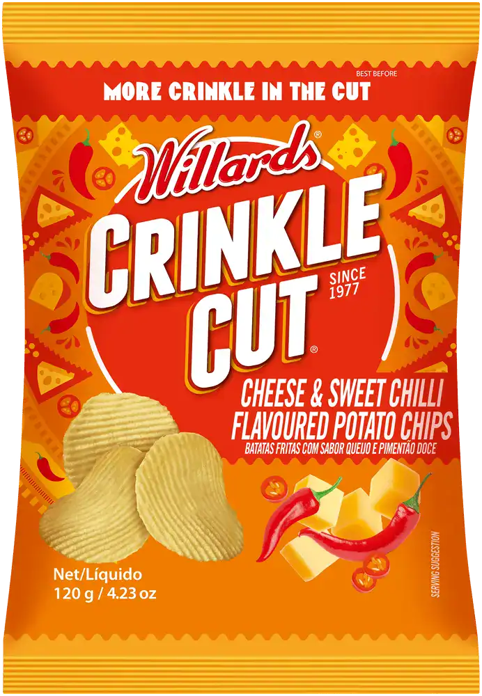 Willards Crinkle Cut Cheese & Sweet Chilli Flavoured Potato Chips 120g