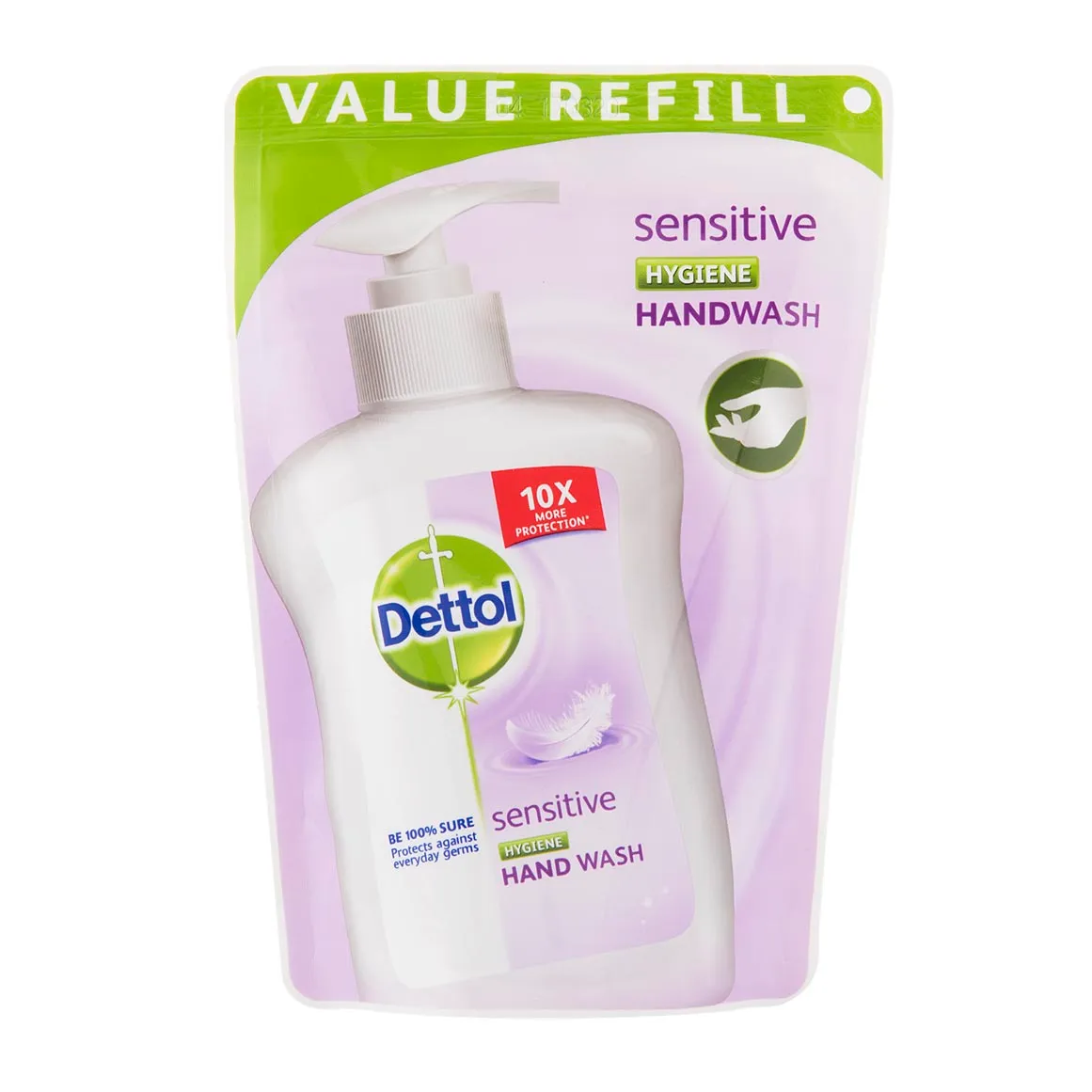 Front of Dettol Sensitive Hygiene Handwash Value Refill pouch, 200 ml