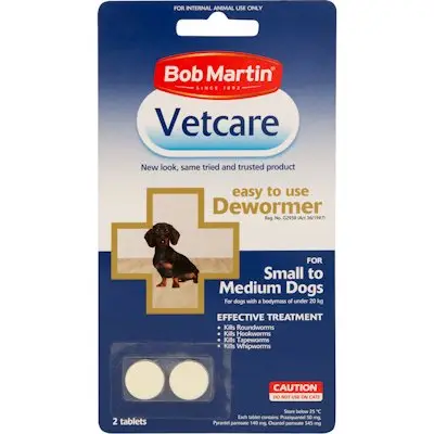 Front of Bob Martin Vetcare Dewormer tablets for Small to Medium Dogs, 2 tablets