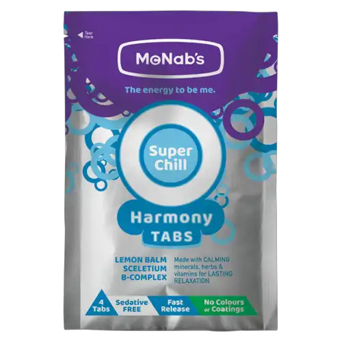 Front of McNab's Super Chill Harmony Tabs 4 sachet