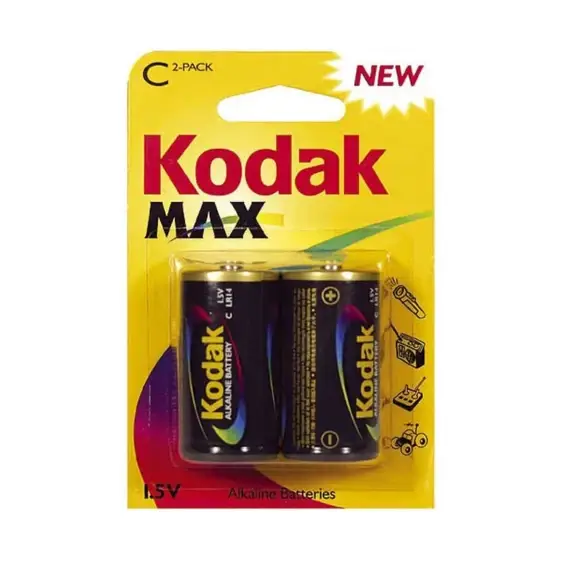 Front of Kodak Max Super Alkaline C-Size battery 2-pack blister pack