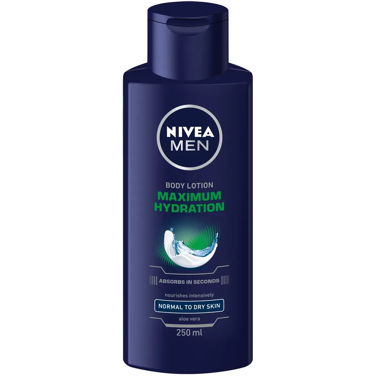 Front of NIVEA MEN Maximum Hydration Body Lotion 250 ml bottle