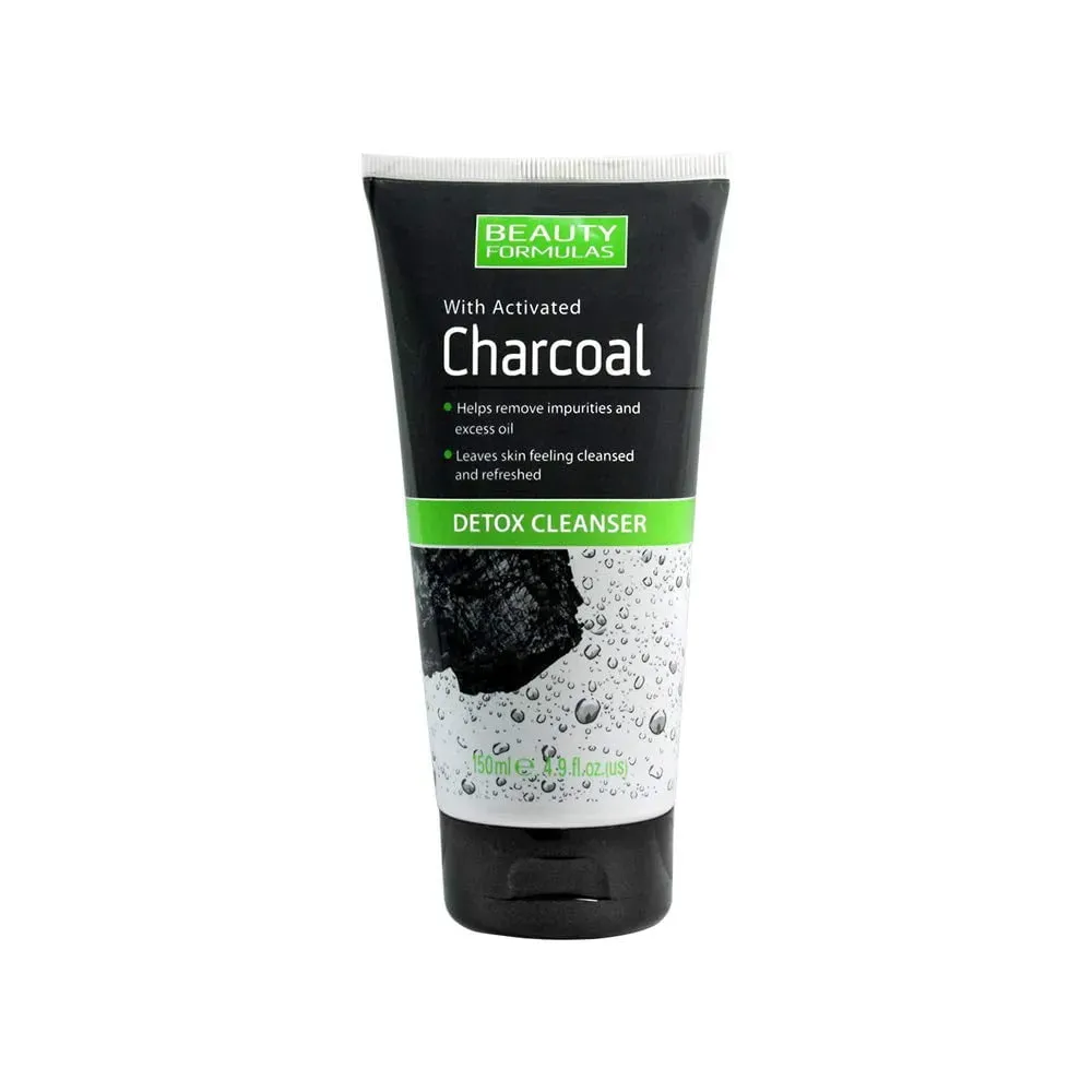 Front of Beauty Formulas Charcoal Detox Cleanser 150ml tube on white background