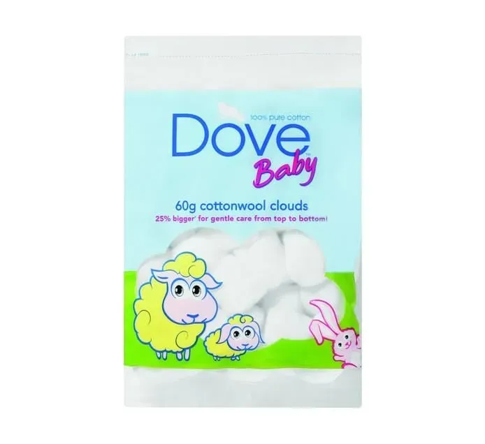 Front of Dove Baby 60g Cotton Wool Clouds bag, green/blue sheep design