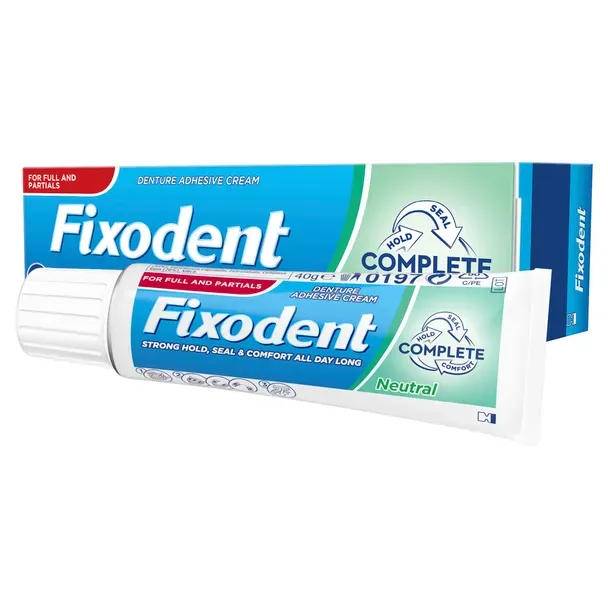 Fixodent Complete Neutral denture adhesive cream tube and box, 40 g
