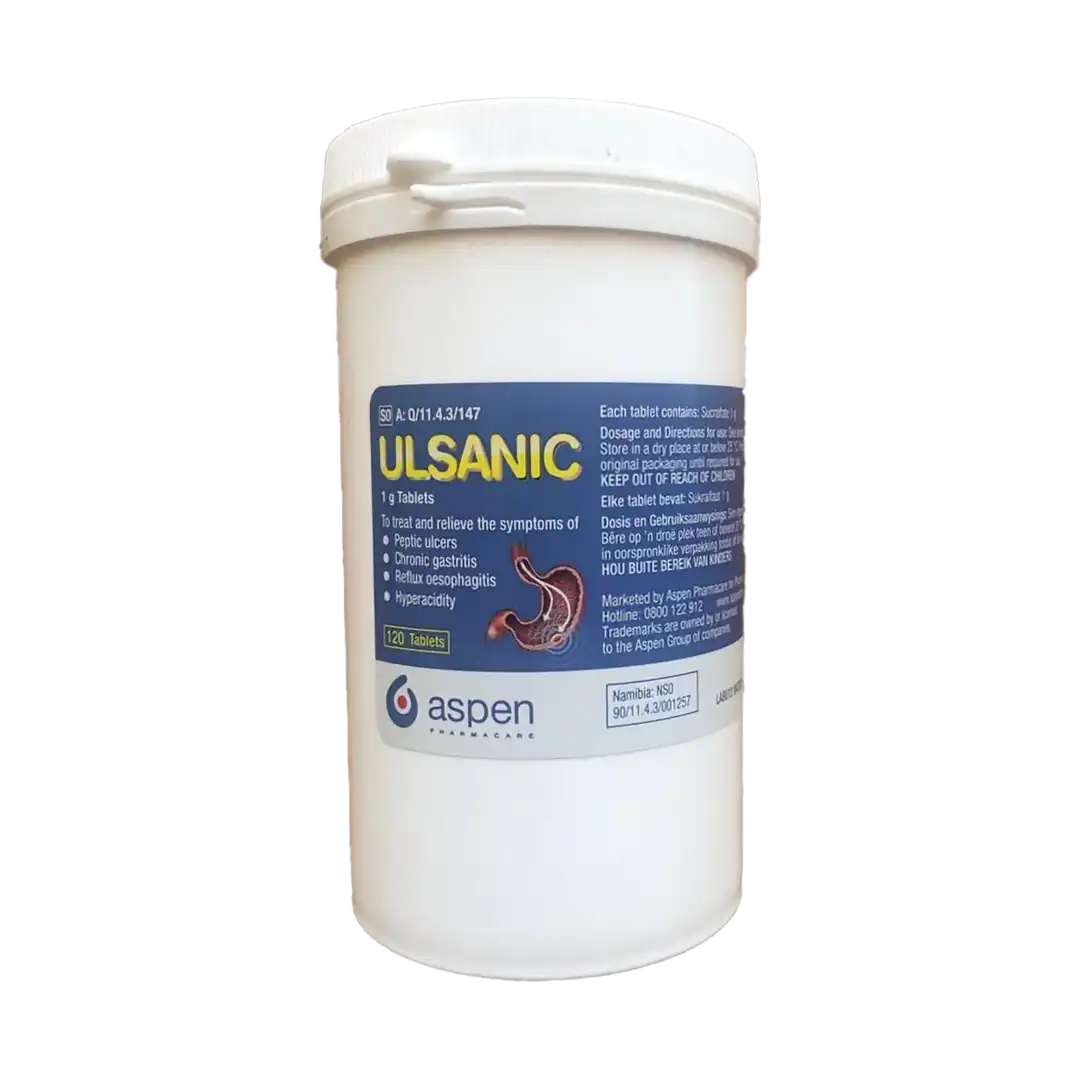 Front of Aspen Ulsanic 1g Tablets 120's tub