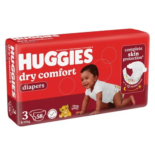 Front of Huggies Dry Comfort Diapers Size 3 Midi 58 nappies pack