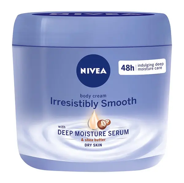 Front of NIVEA Irresistibly Smooth Body Cream jar with Deep Moisture Serum 400 ml