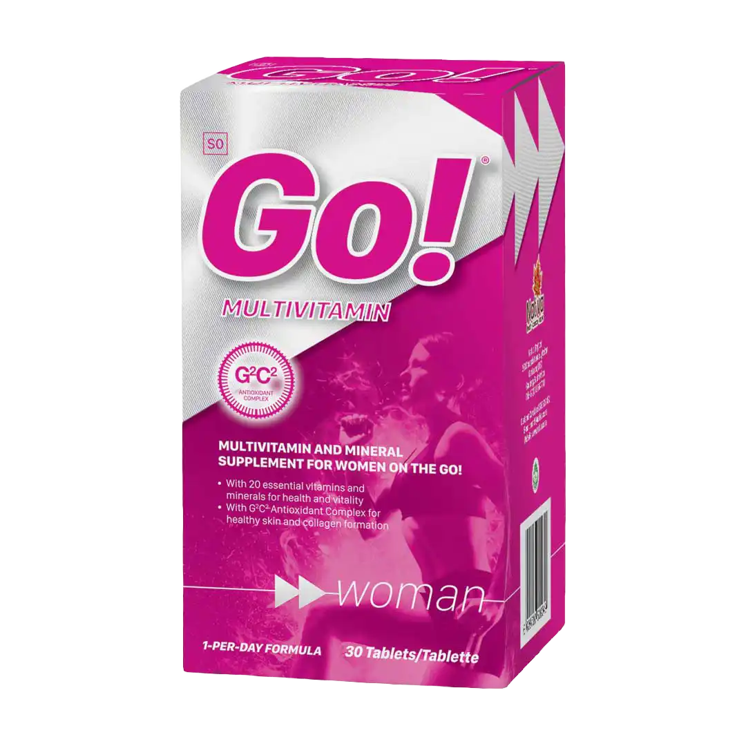 Angled view of Nativa Go! Woman Multivitamin 30 tablets box