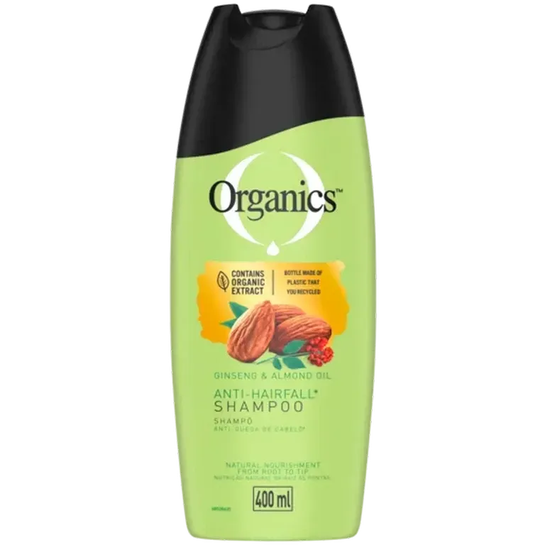 Front of Organics Anti-Hairfall Shampoo Ginseng & Almond Oil 400 ml bottle