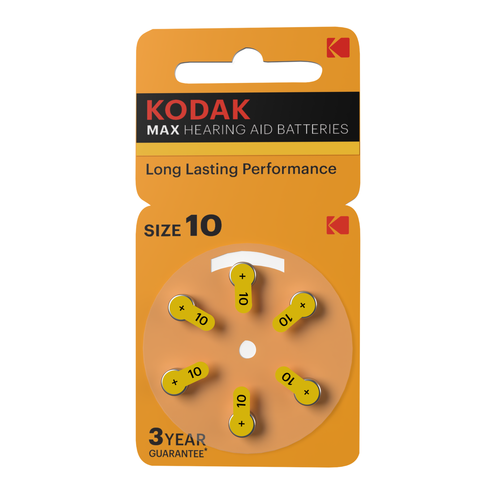 Front of Kodak Max Hearing Aid Batteries Size 10, pack of 6
