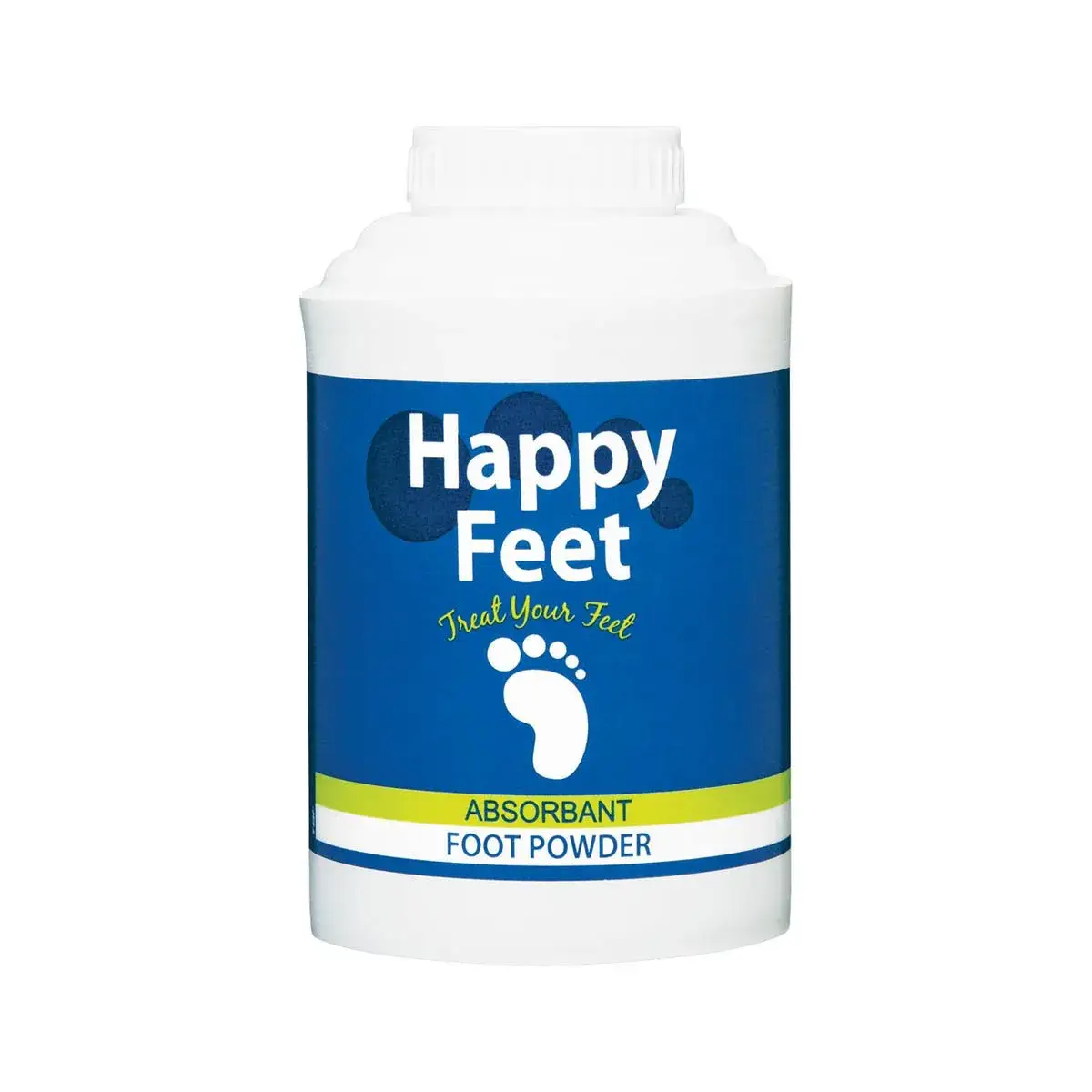 Front of Happy Feet Absorbant Foot Powder 100 g bottle