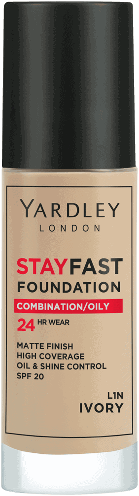 Yardley Stayfast Ivory SPF 20 24HR Liquid Foundation 30ml