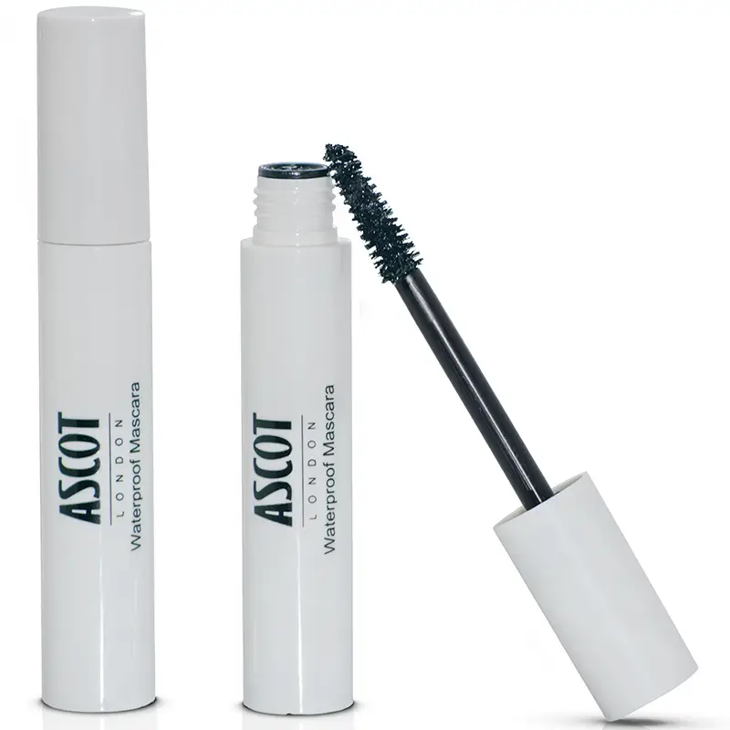 Closed and open Ascot London Waterproof Mascara tube with applicator brush