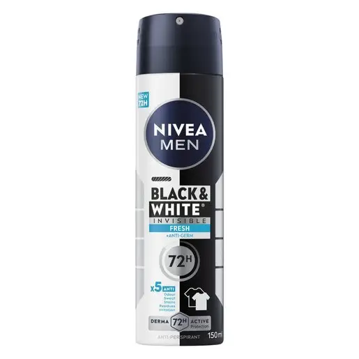 Front of NIVEA MEN Black & White Invisible Fresh Anti-Perspirant Spray 150 ml can