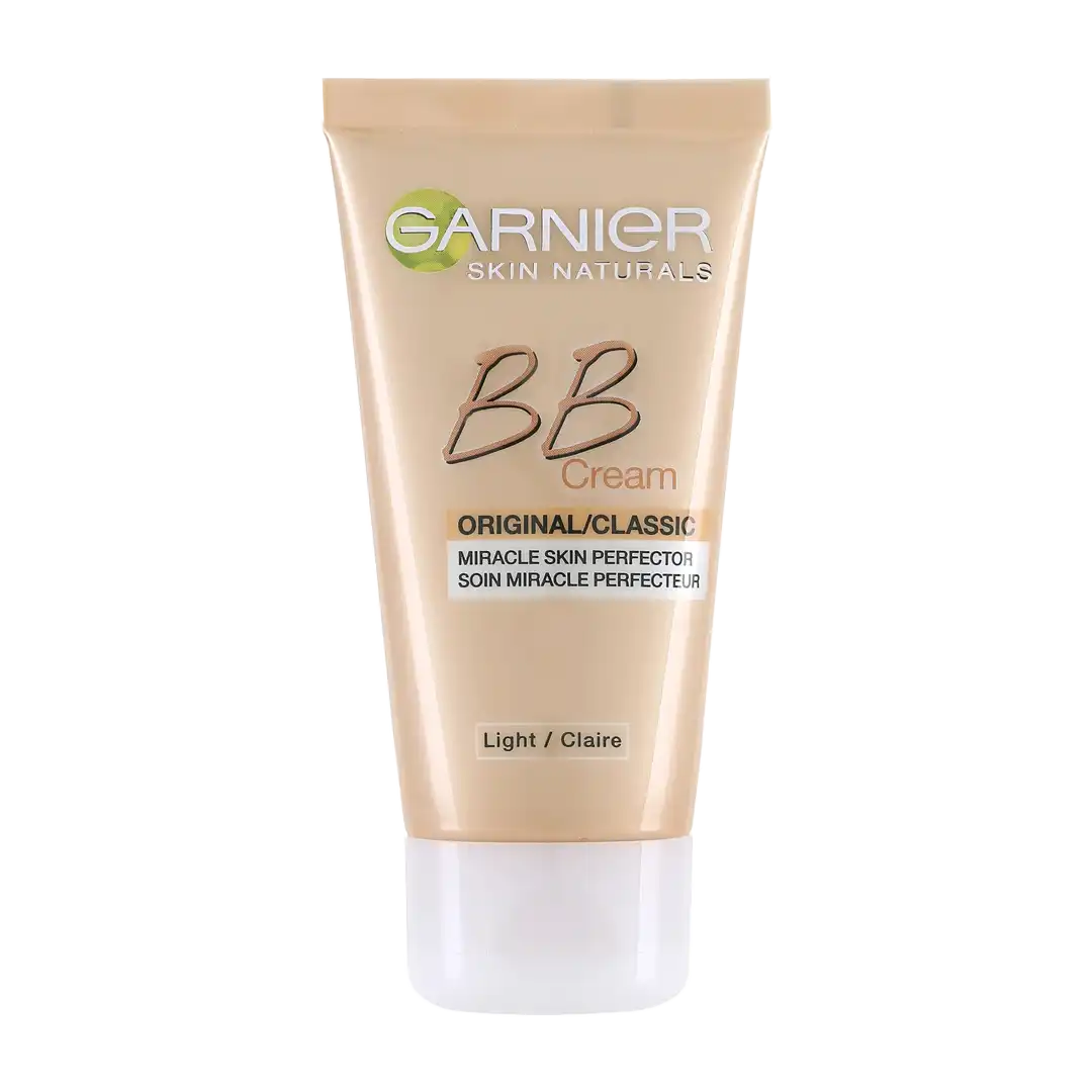 Front of Garnier Skin Naturals BB Cream Original/Classic, Light/Claire shade, 50ml tube