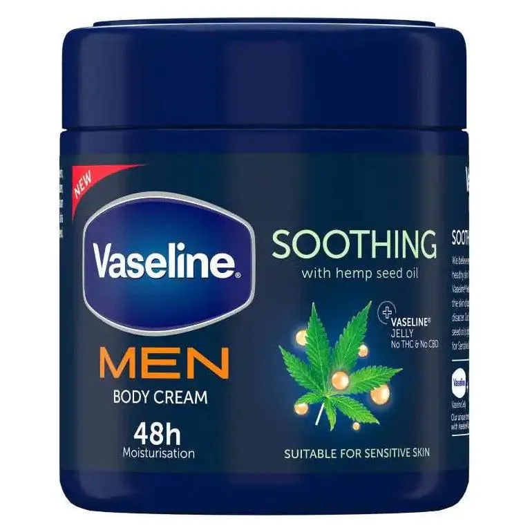 Front of Vaseline Men Body Cream Soothing 400ml tub