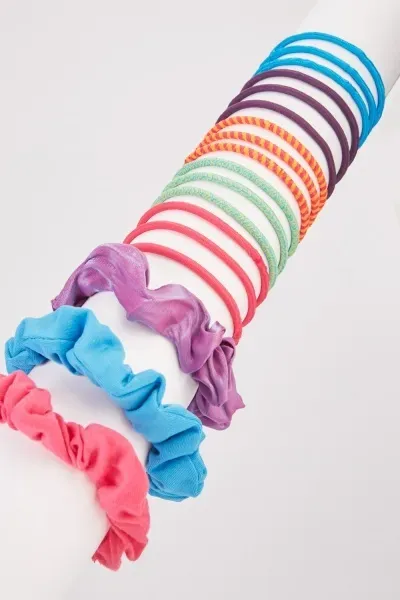 Assorted colourful hair bands and scrunchies, WOW 18pc brights pack