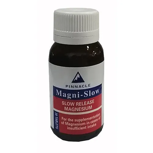 Front of Pinnacle Magni-Slow Slow Release Magnesium 30 Tablets bottle
