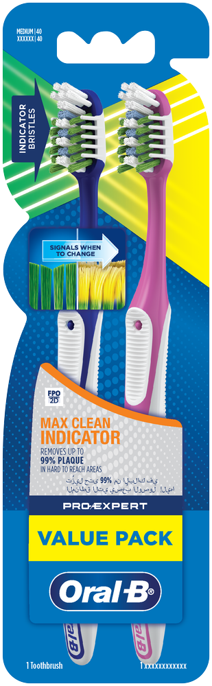 Oral-b Pro-Expert Medium Max Clean Indicator Toothbrush 2pk
