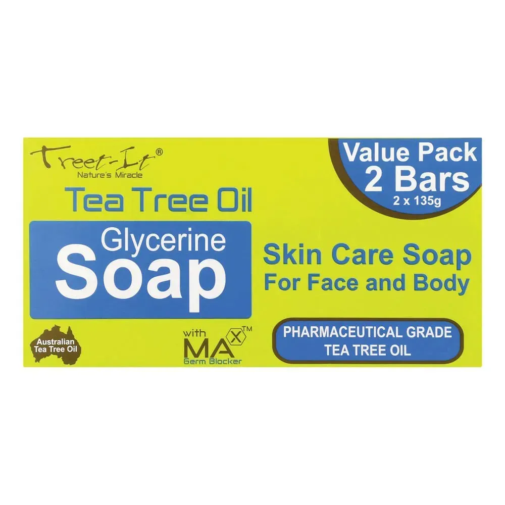 Front of Reitzer Treet-It Tea Tree Oil Glycerine Soap Value Pack 2 x 135g on white background