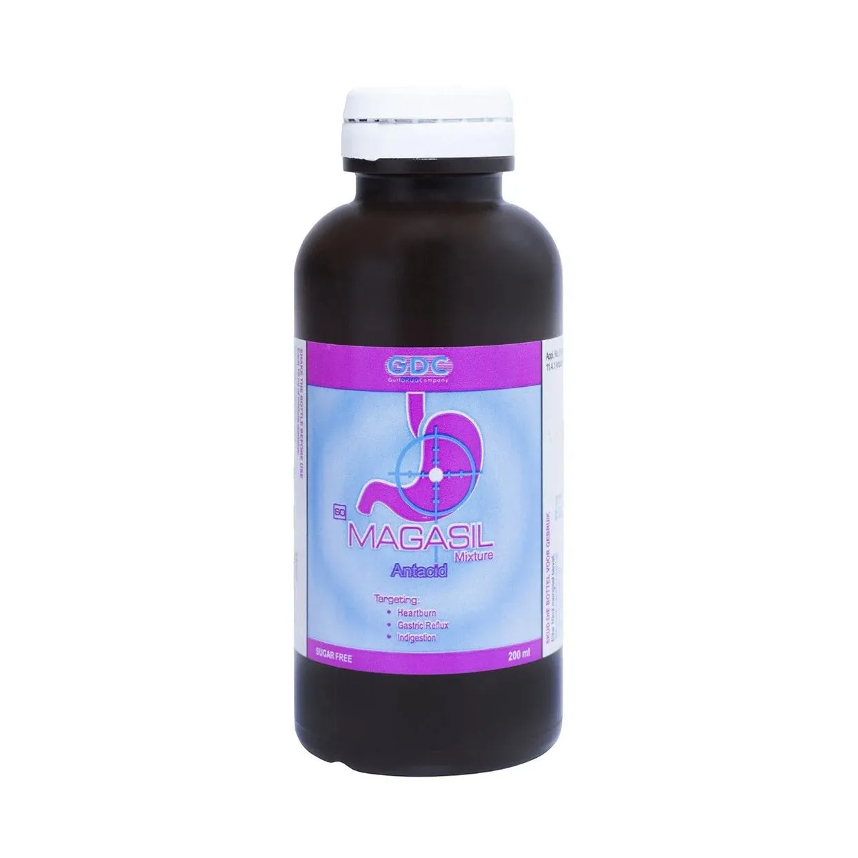 Front of Magasil Antacid Mixture 200ml bottle
