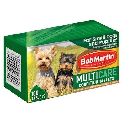 Front of Bob Martin Multicare Condition Tablets for Small Dogs and Puppies, 100 tablets box