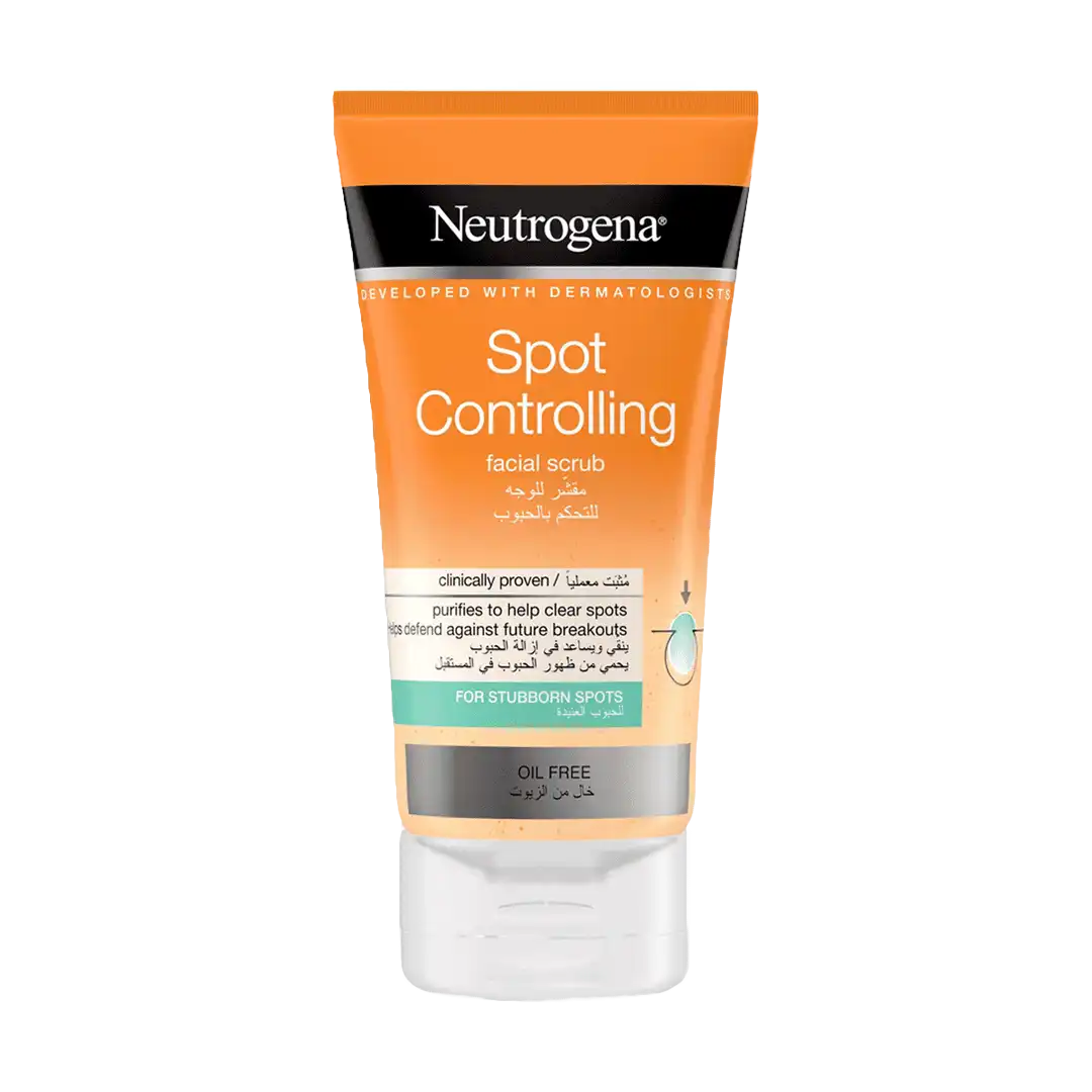 Front of Neutrogena Spot Controlling Oil-Free Facial Scrub tube, 150ml