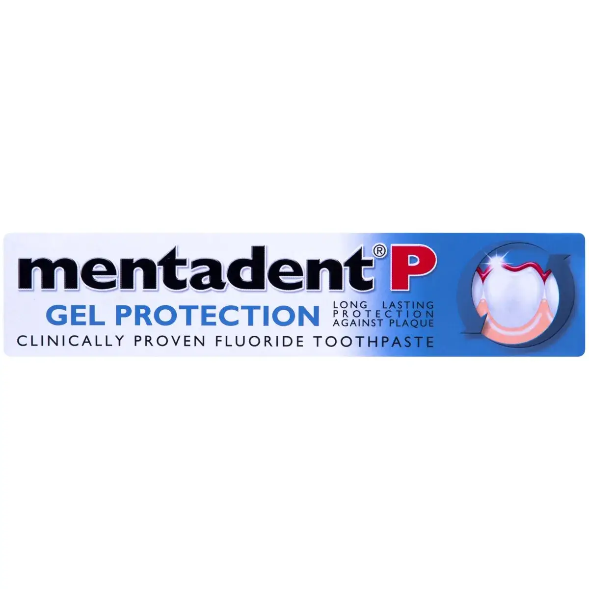 Front of Mentadent P Gel Protection Toothpaste box on white background