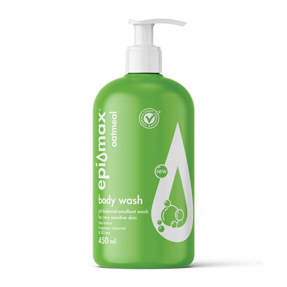 Front of Epi-Max Oatmeal Body Wash 450 ml bottle on white background
