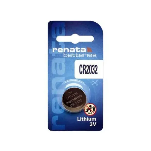 Front of Renata CR2032 Lithium 3V battery blister pack