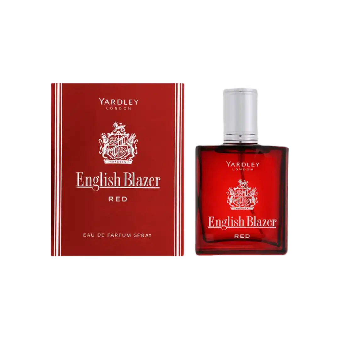 Front of Yardley English Blazer Red Eau de Parfum 100 ml box and bottle