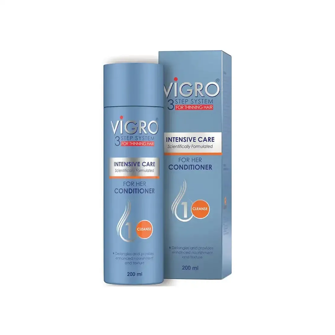 Front of Vigro Intensive Care For Her Conditioner 200 ml bottle and box