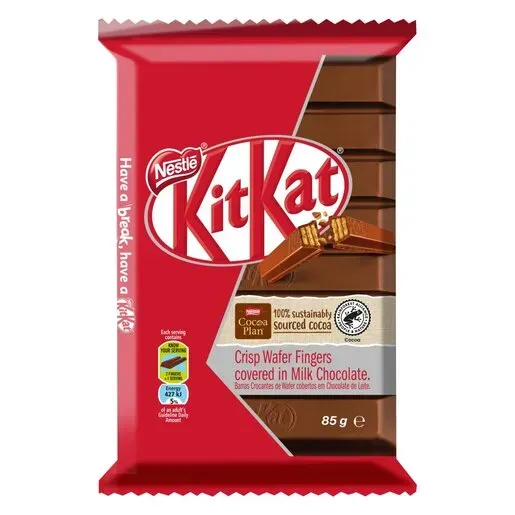 Front of Nestle KitKat 4 Finger 85g chocolate bar pack
