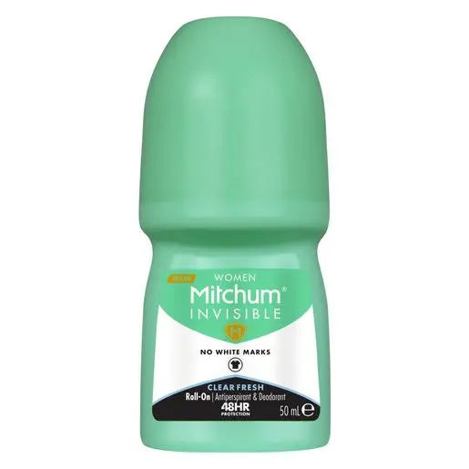Front of Mitchum Invisible Clear Fresh Roll-On Antiperspirant 50 ml bottle