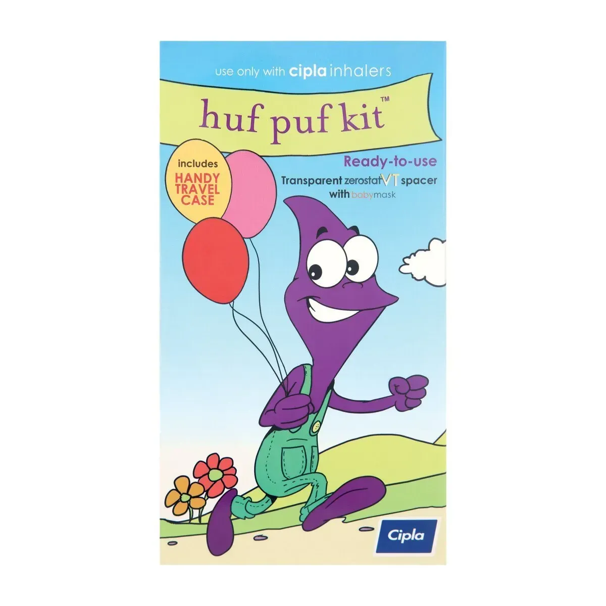 Front of Cipla Huf Puf Kit spacer device box
