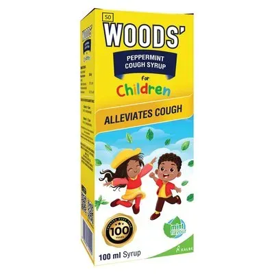 Front of Woods' Peppermint Cough Syrup for Children 100 ml box