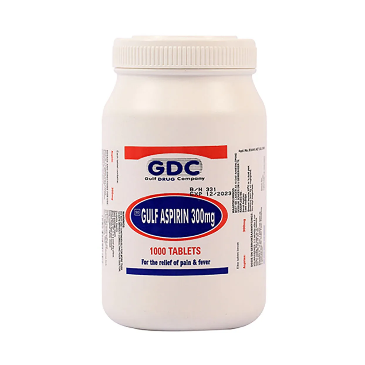 Front of Gulf Aspirin 300mg 1000 Tablets bottle