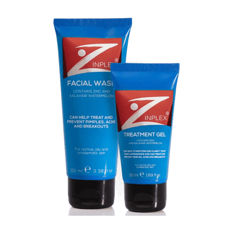 Front view of Zinplex Facial Wash 100 ml and Treatment Gel 50 ml tubes