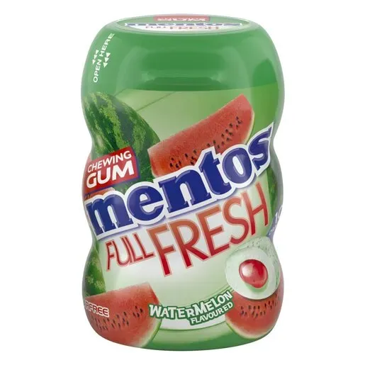 Front of Mentos Full Fresh Watermelon chewing gum nano bottle, 10 pieces