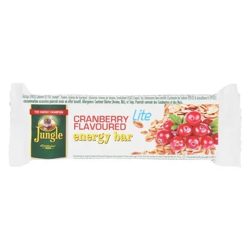 Front of Jungle Energy Lite Cranberry Flavoured energy bar 40g