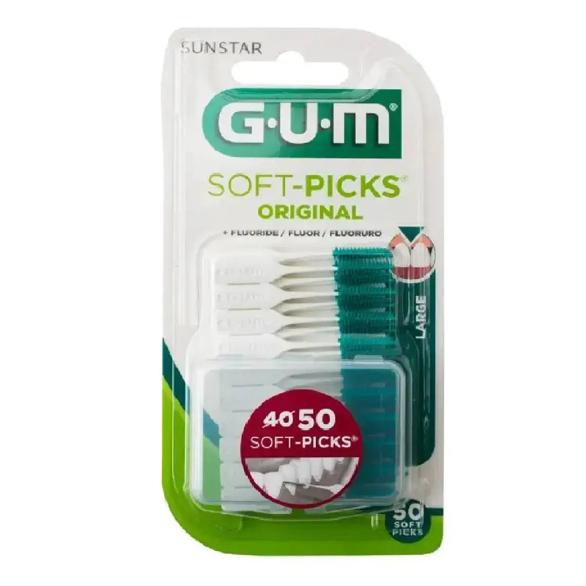 Front of GUM Soft-Picks Original Large 50 picks pack