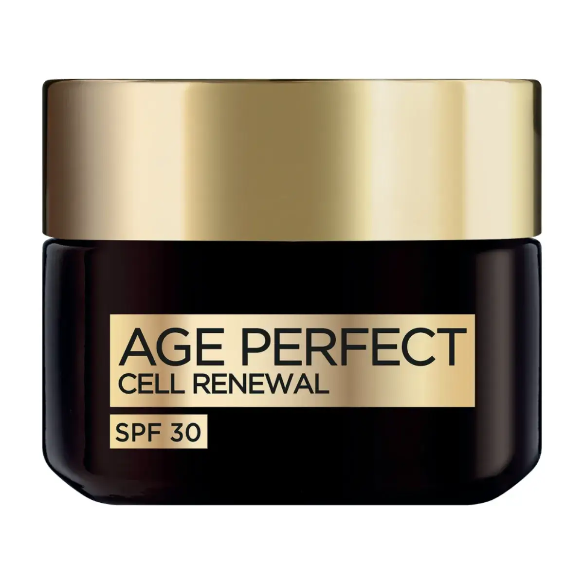 Front view of L'Oréal Paris Age Perfect Cell Renewal SPF30 50ml jar on white background