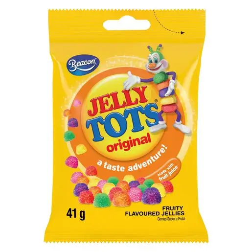 Front of Beacon Jelly Tots Original fruity flavoured jellies 41 g packet
