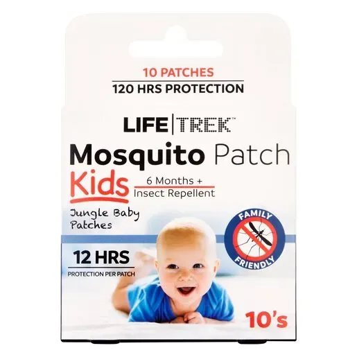 Front of Lifetrek Mosquito Patch Kids 6 Month+ box, 10 patches