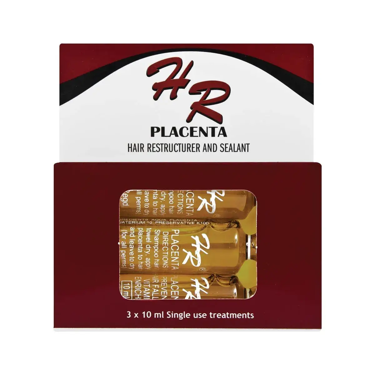 Front of HR Placenta Hair Restructurer and Sealant 3 x 10 ml box