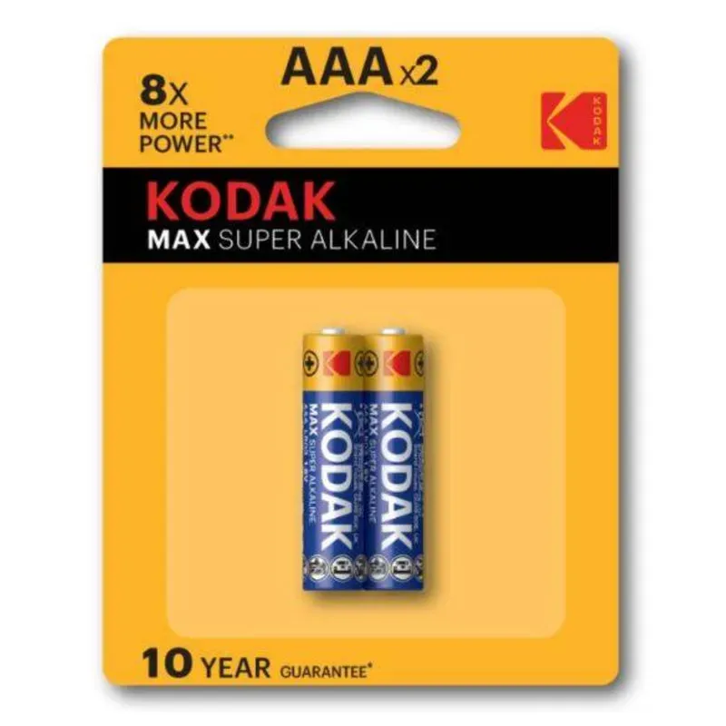 Front of Kodak Max Super Alkaline AAA x2 battery blister pack
