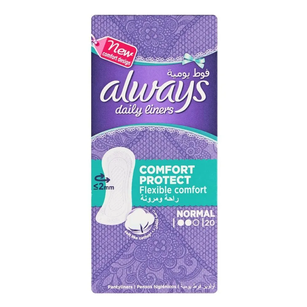 Front of Always Daily Liners Comfort Protect Normal Panty Liners, 20's pack