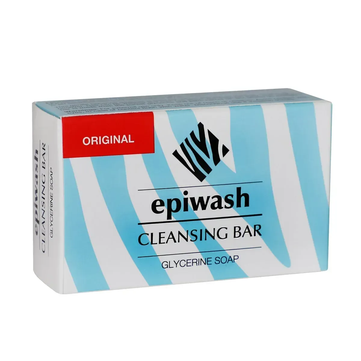 Angled view of Crown Laboratories Epiwash Original Cleansing Bar Glycerine Soap 120 g box